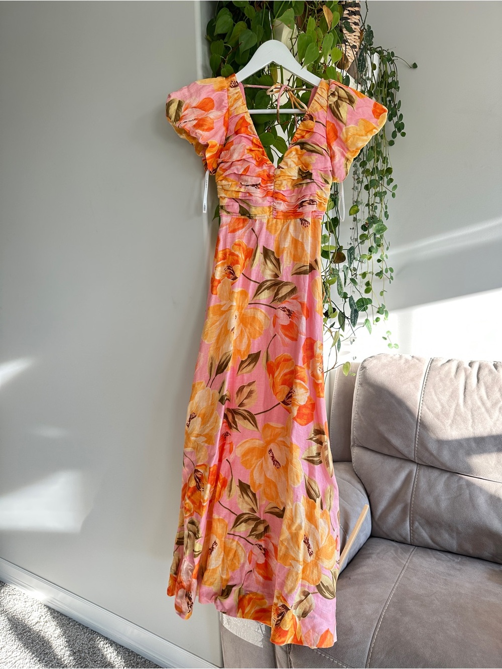 100% linen floral maxi dress